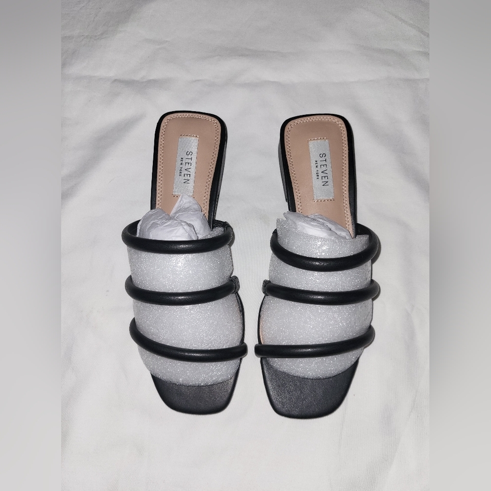 Steven New York Women's Black and White Strappy Mules
